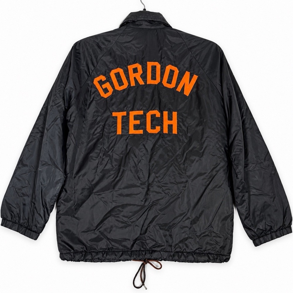 VTG 80s Gordon Tech High School Rams Coach Jacket Size S Black Nylon Chicago IL